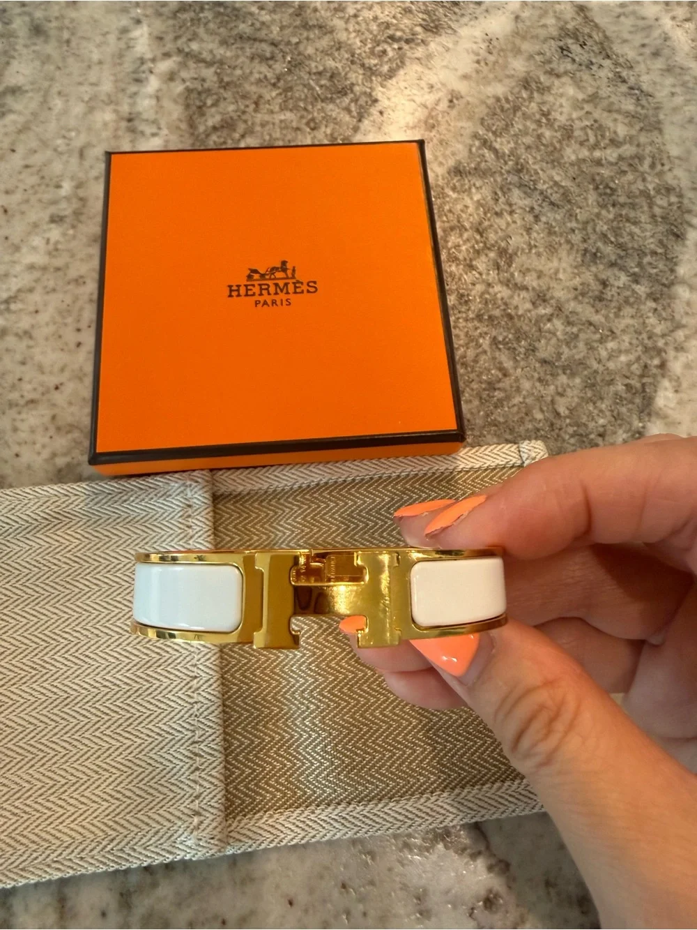 Hermès Clic H Gold and White Enamel Bracelet